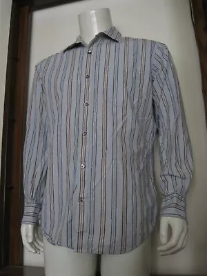EUC L Men J. Ferrar Modern Fit Long Sleeve Button Down Shirt Blue Stripe Cotton • $12