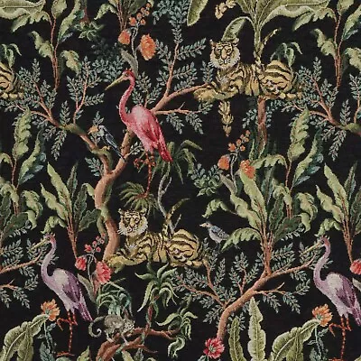 Congo Black Jungle Tapestry Fabric Woven Exotic Animal Upholstery Furnishings • £1.99