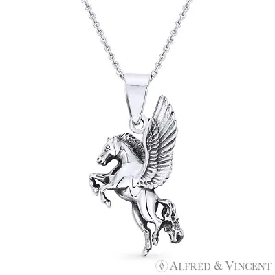 $29.22 • Buy Pegasus Winged Horse Animal Charm .925 Sterling Silver Pendant & Chain Necklace
