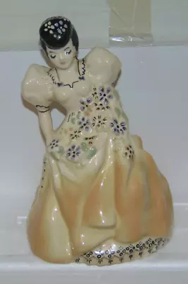 Vintage Hand Painted Ceramic 9'' Lady In Dress & Flowers-DeLee-Ex Cond • $35