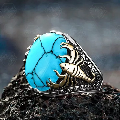 925 Sterling Silver Turquoise Stone Scorpion Figure Men's Ring • $44.90