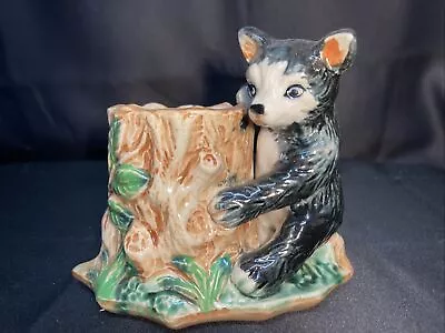 Vintage Planter Panda Tree Stump Trunk Used Crazing Handpainted Japan • $18.99