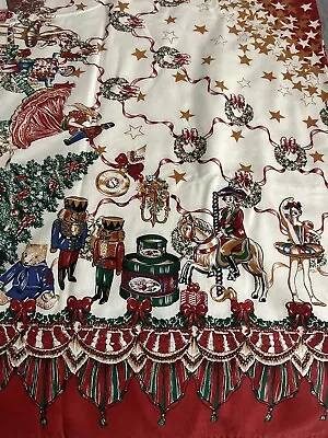 Vintage Wilton Christmas Tablecloth Santa Holiday Nutcracker Trees 112” X 60” • $33.60