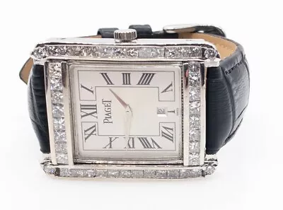 $6385 • Buy $24000 18k White Gold 7ct VS G Princess Cut Diamond PIAGET Mens Watch 40mm 26200