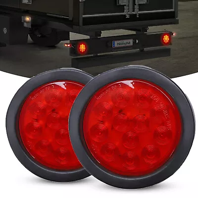 2x Red 12 LED 4 Inch Round Truck Trailer Tail Stop Turn Brake Light Waterproof • $11.99