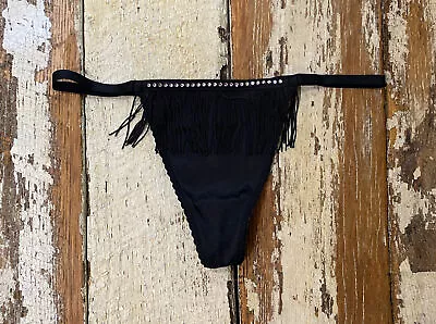 Victoria’s Secret Very Sexy Fringe Rhinestones V-String Thong Panty Black Size S • $12.50