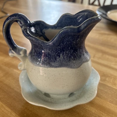 $22 • Buy Vintage Pitcher And Basin Planter Plant Pot Blue Ceramic Country Farmhouse Decor