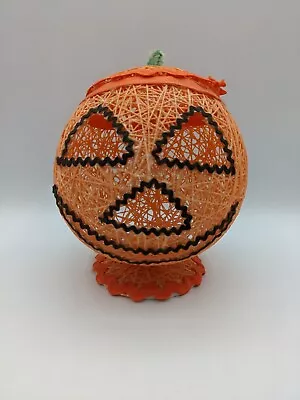 Vintage OOAK Folk Art Halloween Pumpkin W/ Lid String Rick Rack Jack JOL Candy • $25