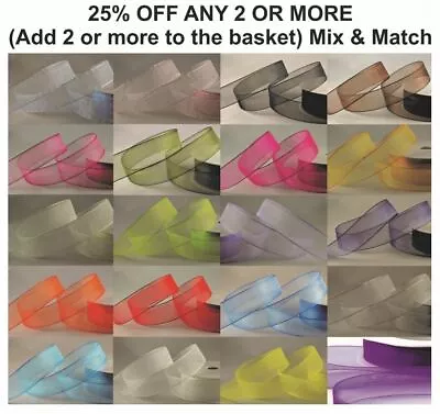 £3.25 • Buy 50m / 25m Roll ORGANZA Woven Edge Ribbon Rolls 3mm, 6mm, 10mm, 15mm, 25mm, 40mm