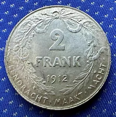 Belgium 2 Francs 1912 Coin AU  Dutch Text .835 Silver 375 K Minted #MX158 • $54