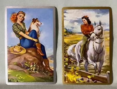 2  Swap Cards Vintage Cowgirl Lady Horse Dog Not Deck New Cond Playing Trading • $3.99