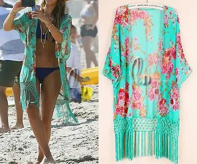 AU SELLER Oversize Fringe Kaftan Beach Kimono Cardigan Bikini Cover Up Sw045 • $24.99