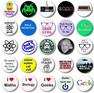 GEEKS  (Various Designs) - 1  / 25mm Button Badge - Novelty Biscuits Nerds • £0.99