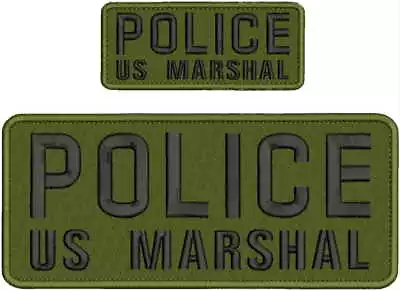 Police  U S Marshal Emb Patch 4x10 And 2x5 Hook On Back Od Green/blk • $15.99