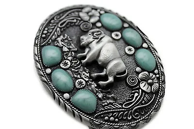 Belt Buckle Men Antique Silver Metal Cowboy Western Fashion Buffalo Bull Blue TX • $18.95