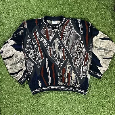 VTG Men’s COOGI Australia Knit Sweater Earthtones Brown Cream Black-Size Large • $200