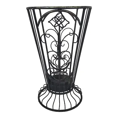 Vintage Umbrella Stand Cane Rack With Drip Pan Ornate Iron French Art Nouveau  • $68