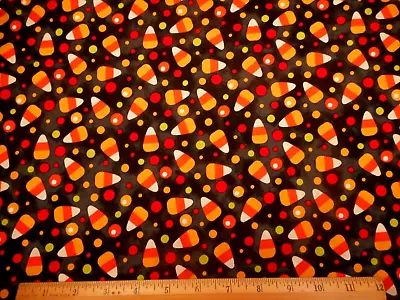 Halloween Fabric By Yard Corn Candy On Gray Black Premium Quilting Cotton Vtg C • $8.99