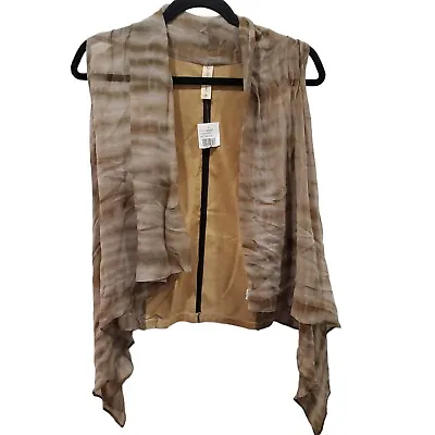 New Maggie Ward Turtle Brown Tie Dye Silk Leather Open Vest Medium NWT  • $50