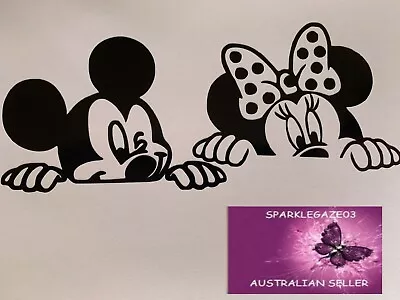 Disney Mickey And Minnie Mouse Black Peeking Permanent Decal Car Laptop A • $6.24