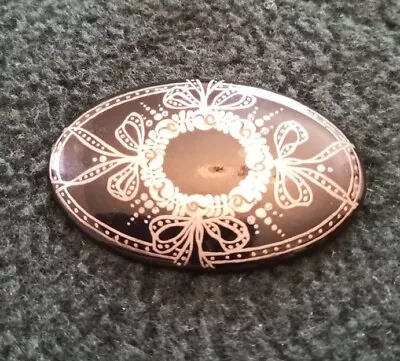 Vintage Michaela Frey Signed Floral Enamel Pin Brooch Oval Black Silver • £12