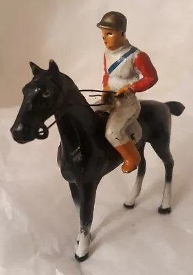 Vtg Equestrian Black Horse Jockey Racing Miniature Metal Figure USA Barclay Toy • $21.99