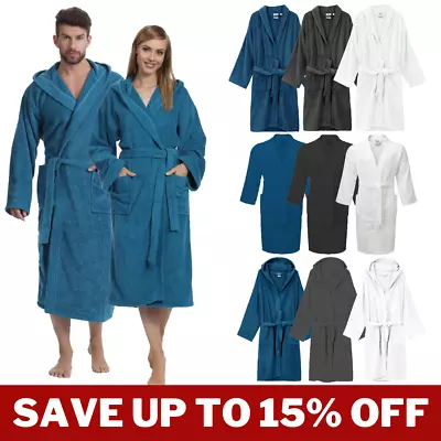 100% Cotton Terry Towel Ladies Bathrobe Men Womens Dressing Gown Soft Bath Robes • £17.99