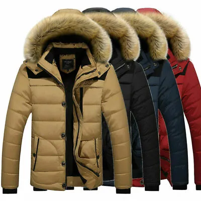£41.22 • Buy Men's Winter Warm Parka Quilted Jacket Fur Hood Lined Parker Comfort Padded Coat