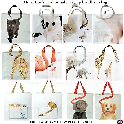 £6.95 • Buy Large Reusable Womens Ladies Shopping Tote Bag Wildlife Animal Cat Dog Flamingo