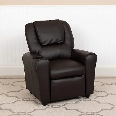 Brown Leathersoft Kids Recliner With Cup Holder And Headrest • $317.99