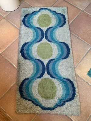 £120 • Buy 60s 70s Vintage Mid Century Rya Rug 53 X 25 Inch