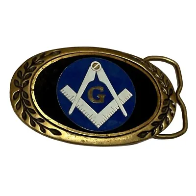 VTG MASONIC BRASS BELT BUCKLE HERITAGE BUCKLES 80s 2.25  X 3.75  1.75 BELT WIDTH • $24.64