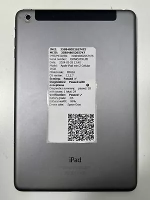 Apple IPad Mini 2 MF069LL/A 16GB Cellular Space Gray Battery Grade 4/5 • $60