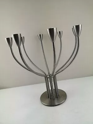 Heavy IKEA`STOCKHOLM`8 Arm Silver Metal Candle Holder Candelabra Centre Piece VG • £38