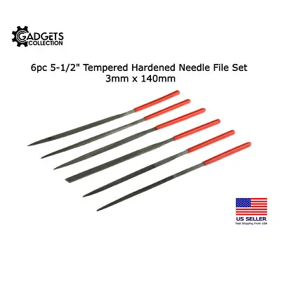 $6.75 • Buy 6pc Tempered Hardened Steel Needle File Set 140mm W/ Dip Handle For Metal Use