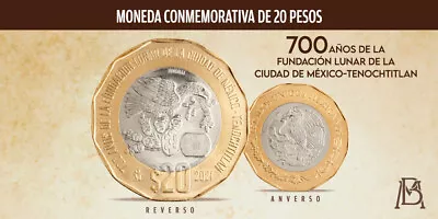 Lot Of 5 Mexico 20 Pesos Coin  2021 700 Anos Fundacion Lunar Mexico City Unc • $29.99