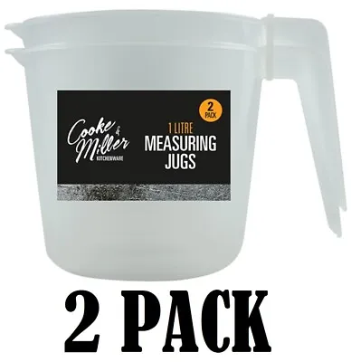 2 Pack 1 Litre Measuring Jug Kitchen Clear Cooking Lightweight Durable Liquid 1L • £4.79