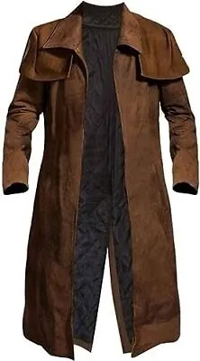 Fallout Full Length Long Trench Coat For Men -Brown Faux Leather Handmade Duster • $95.58