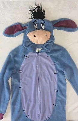 Disney Eeyore Adult XS Hooded One Piece Sleepwear Pajama Costume Blue Zip Up • £18.29