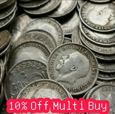£25 • Buy Pre 1920 British Silver Coins - 10 Threepence - Joblot Bulk - 925 Not Scrap 3d