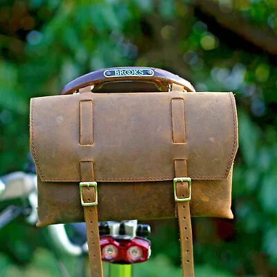 CalyxIN Large Bicycle Saddle Bag Vintage Leather Handlebar Bike Pouch Halloween • $29.99