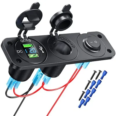 RV 12V Dual USB Charger Socket Blue LED Voltmeter 3 Hole Switch Panel Car Boat • $15.31