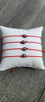 $7.99 • Buy 4 Black 1mm String Evil Eye Bracelet Adjustable Luck Matching Pair 6mm Eye Bead 