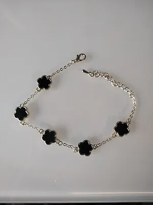 Black Gold Flower Clover Braclet Dainty Small Stunning New Gift • £6