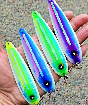 4pc Lot - UV Holo Super Glow Salmon Trolling Spoons Fisher Tackle Moonshine • $25