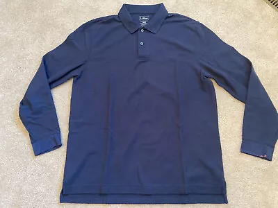 LL Bean Long Sleeve Polo Shirt Navy Blue Large • $12