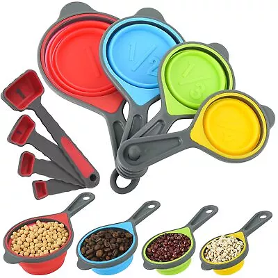 Silicone Measuring Cups And Spoons Set 8 Piece Collapsible Measuring Cups Sp... • $22.03