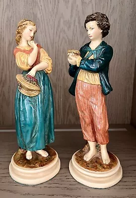 Vintage Borghese Boy Girl Chalkware Figurines Statues Courting Birds Nest Bonnet • $40