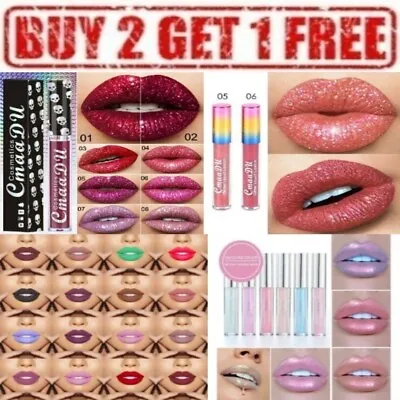 CmaaDu Liquid Matte Metallic Glitter Shimmer Lip Stick Lip Liner Gloss Makeup UK • £2.84