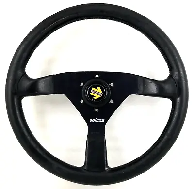 Genuine Momo Veloce Black Leather 350mm Steering Wheel. Retor Classic DATED. 7A • $932.64